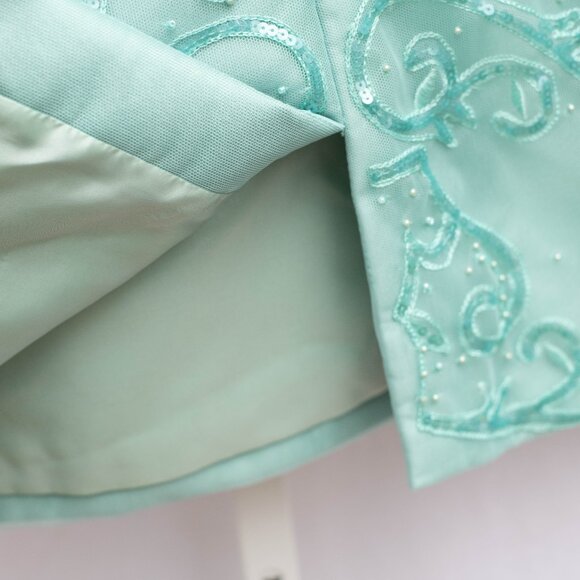 Jovani NY 3 Pc Silk Wool Set 18M Aquamarine Blazer Tank Lace Skirt Beaded NWT - Picture 8 of 16